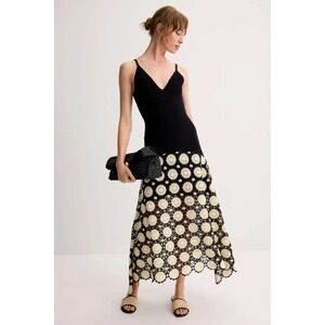 Jason Wu Collective Black Cream Crochet Lace Knit Maxi Dress Size M